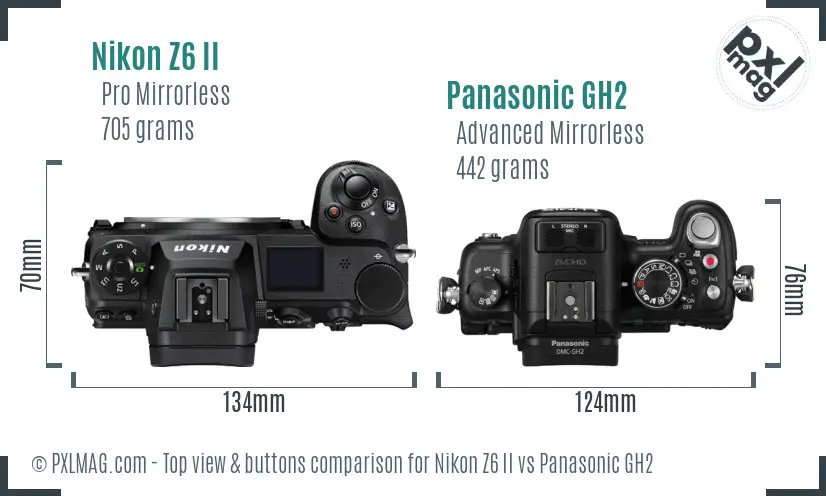 Nikon Z6 II vs Panasonic GH2 top view buttons comparison