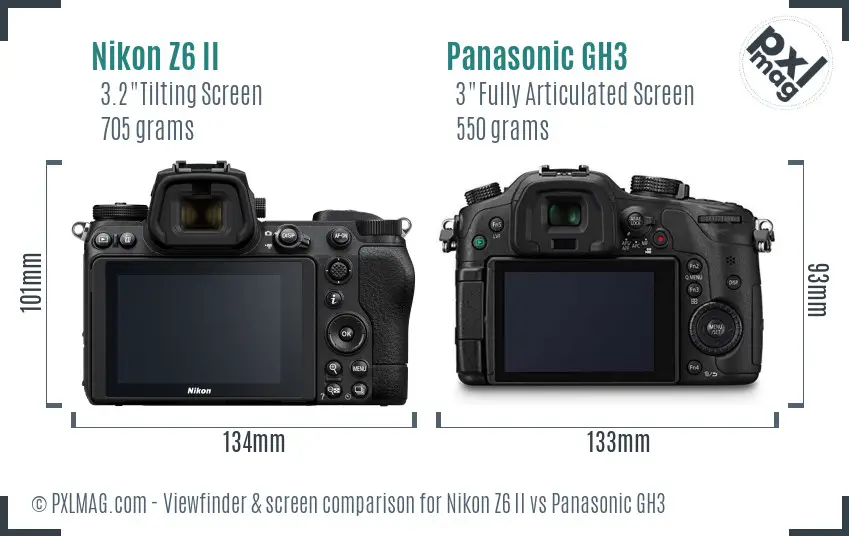 Nikon Z6 II vs Panasonic GH3 Screen and Viewfinder comparison