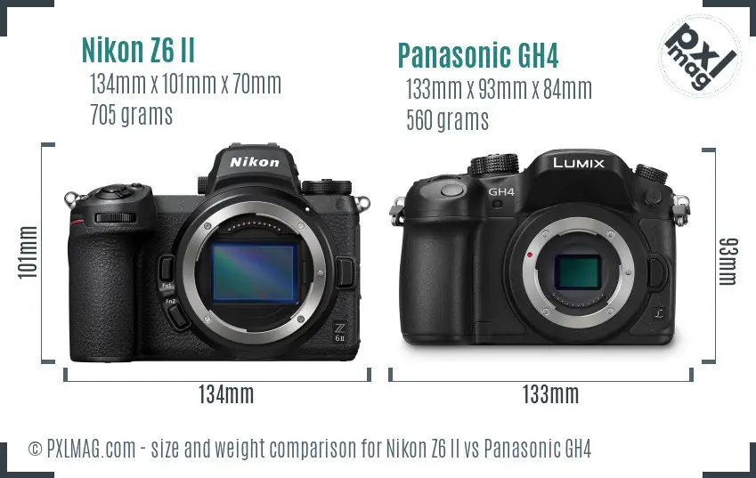 Nikon Z6 II vs Panasonic GH4 size comparison