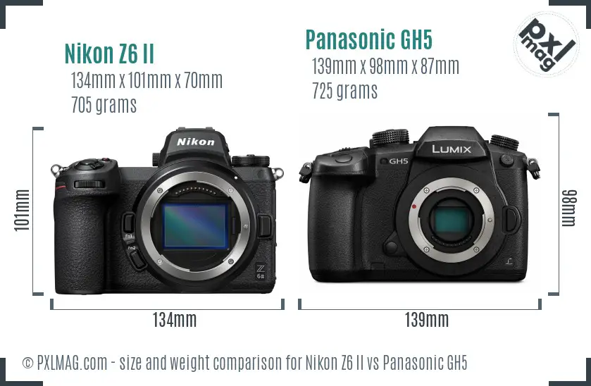 Nikon Z6 II vs Panasonic GH5 size comparison