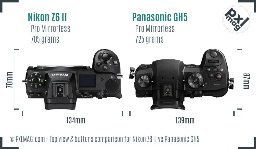 Nikon Z6 II vs Panasonic GH5 top view buttons comparison