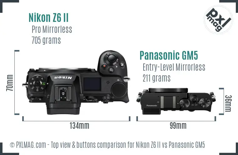 Nikon Z6 II vs Panasonic GM5 top view buttons comparison