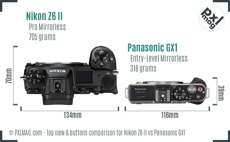 Nikon Z6 II vs Panasonic GX1 top view buttons comparison