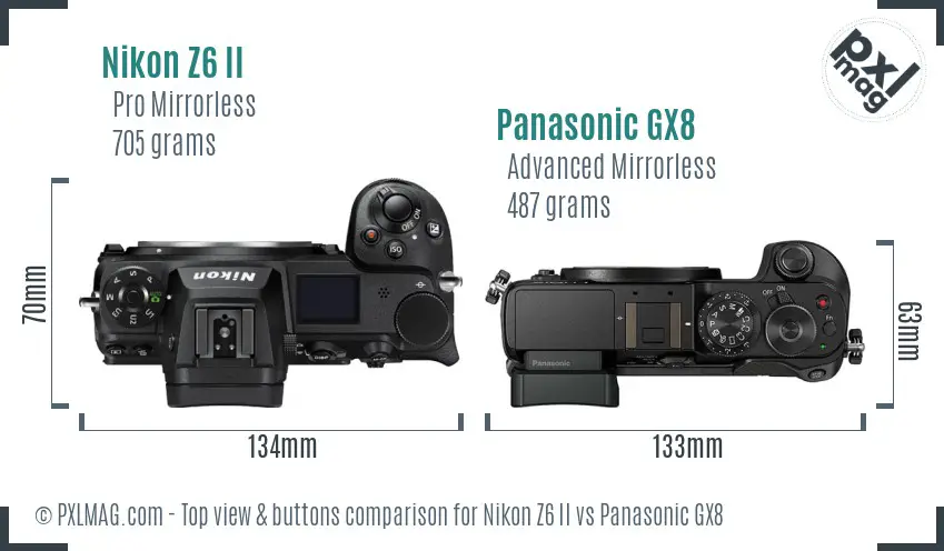 Nikon Z6 II vs Panasonic GX8 top view buttons comparison