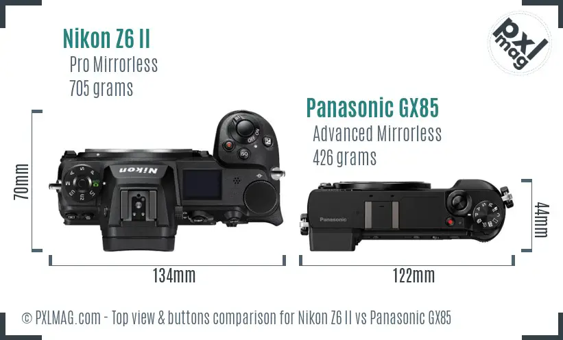 Nikon Z6 II vs Panasonic GX85 top view buttons comparison