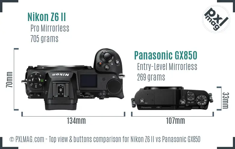 Nikon Z6 II vs Panasonic GX850 top view buttons comparison