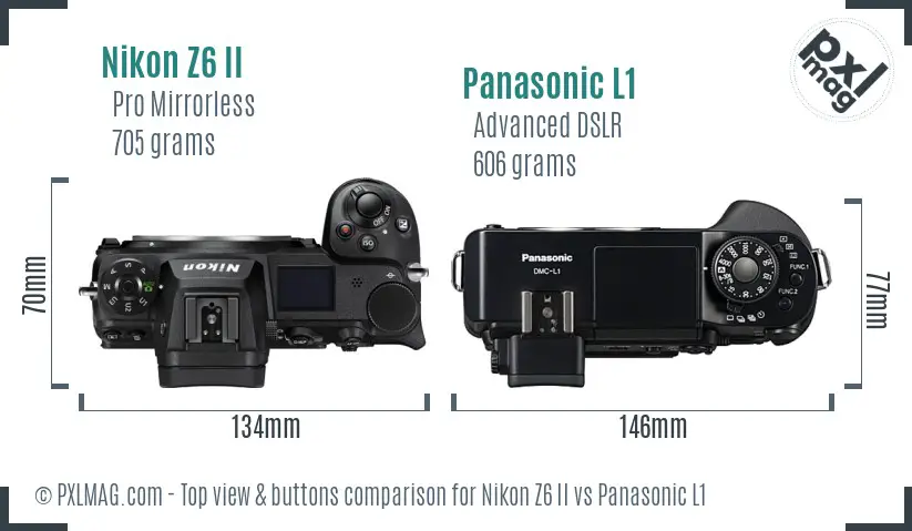 Nikon Z6 II vs Panasonic L1 top view buttons comparison