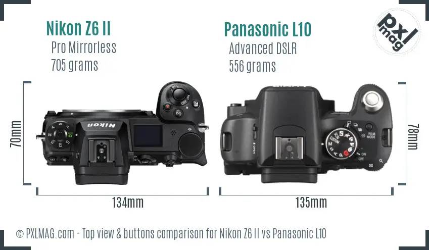 Nikon Z6 II vs Panasonic L10 top view buttons comparison