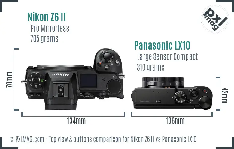 Nikon Z6 II vs Panasonic LX10 top view buttons comparison