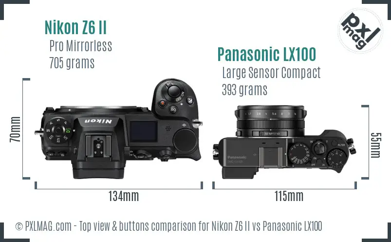 Nikon Z6 II vs Panasonic LX100 top view buttons comparison