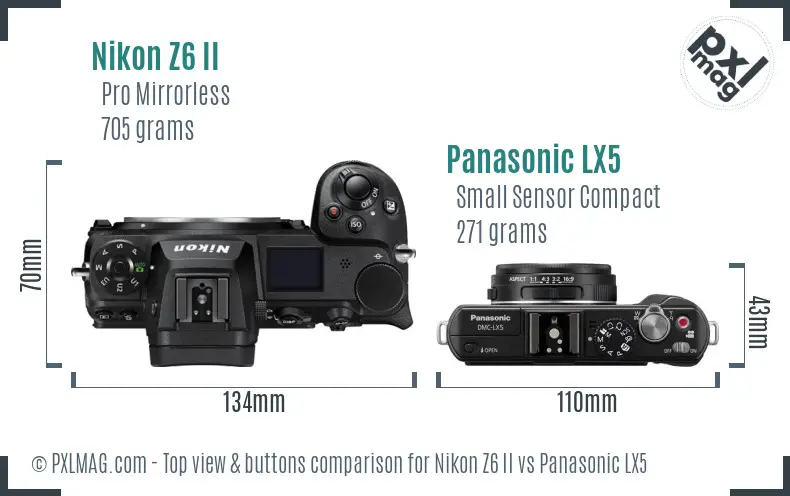 Nikon Z6 II vs Panasonic LX5 top view buttons comparison