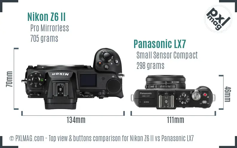 Nikon Z6 II vs Panasonic LX7 top view buttons comparison