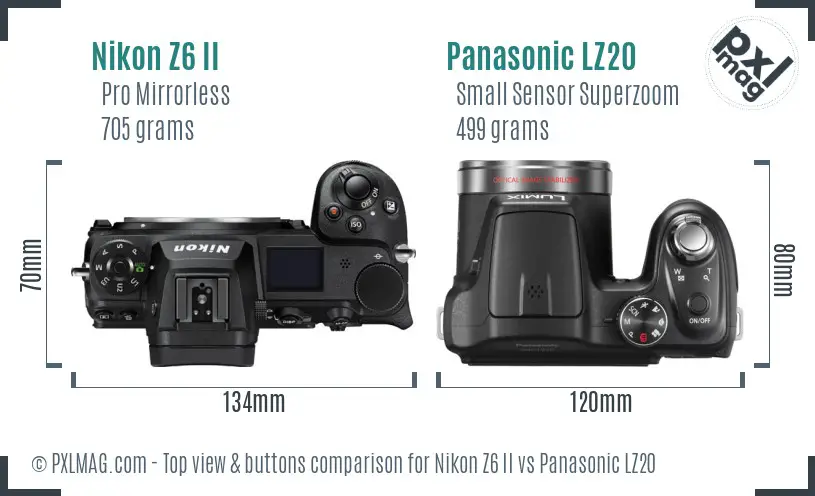 Nikon Z6 II vs Panasonic LZ20 top view buttons comparison