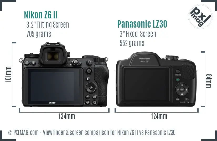 Nikon Z6 II vs Panasonic LZ30 Screen and Viewfinder comparison