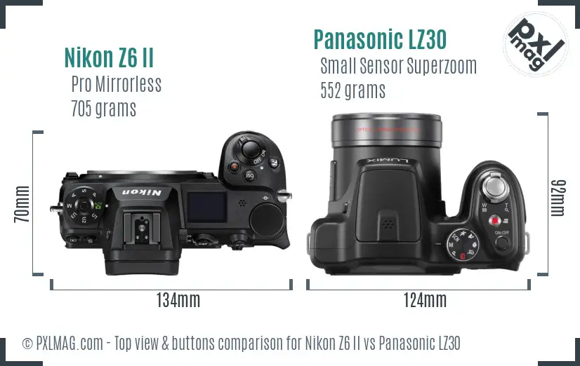 Nikon Z6 II vs Panasonic LZ30 top view buttons comparison
