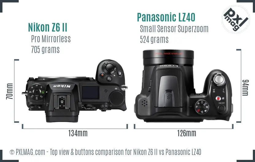 Nikon Z6 II vs Panasonic LZ40 top view buttons comparison