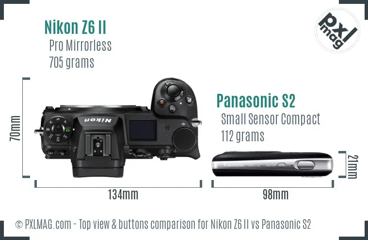 Nikon Z6 II vs Panasonic S2 top view buttons comparison