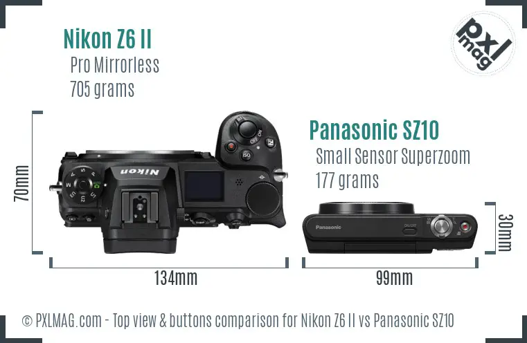 Nikon Z6 II vs Panasonic SZ10 top view buttons comparison