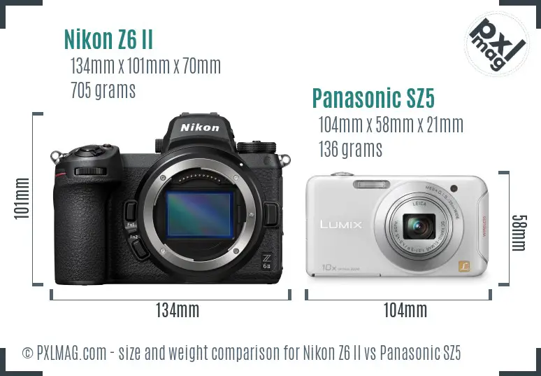 Nikon Z6 II vs Panasonic SZ5 size comparison