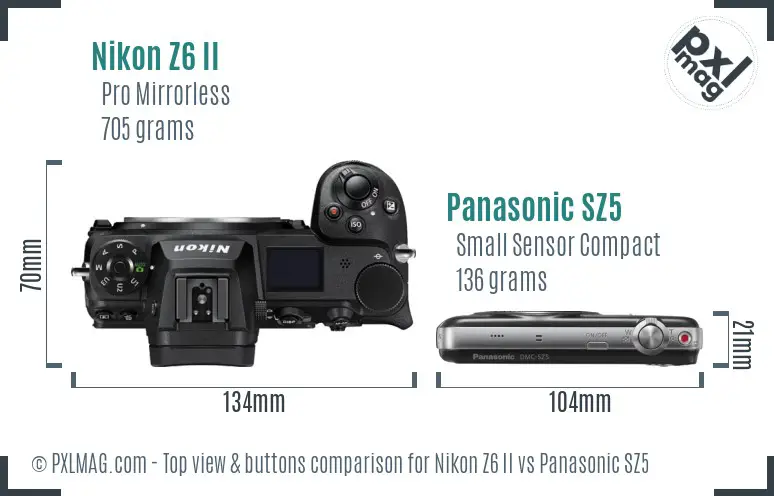 Nikon Z6 II vs Panasonic SZ5 top view buttons comparison