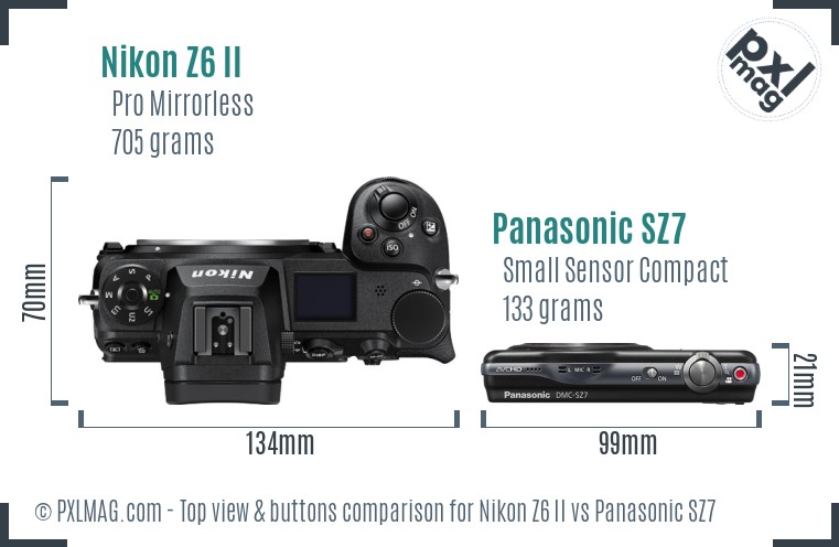 Nikon Z6 II vs Panasonic SZ7 top view buttons comparison