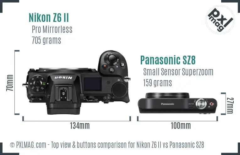 Nikon Z6 II vs Panasonic SZ8 top view buttons comparison