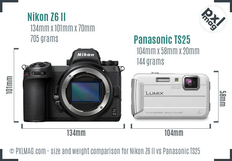 Nikon Z6 II vs Panasonic TS25 size comparison