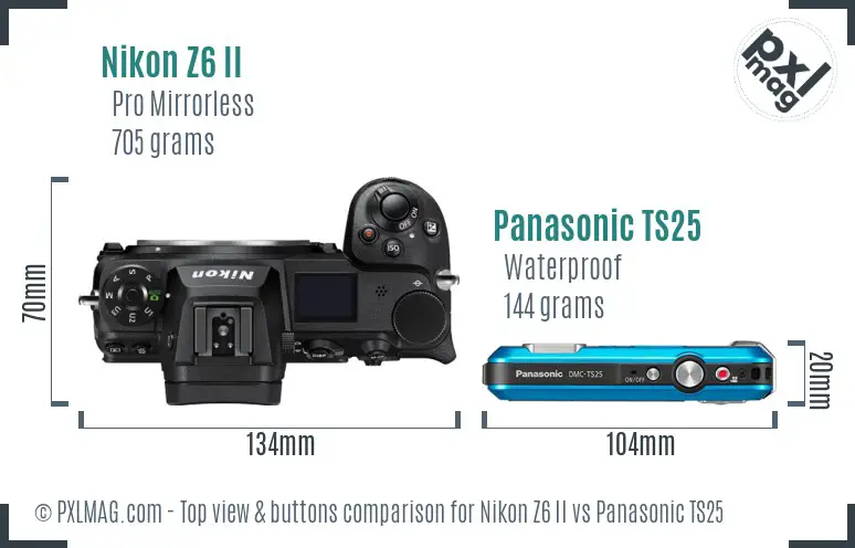 Nikon Z6 II vs Panasonic TS25 top view buttons comparison