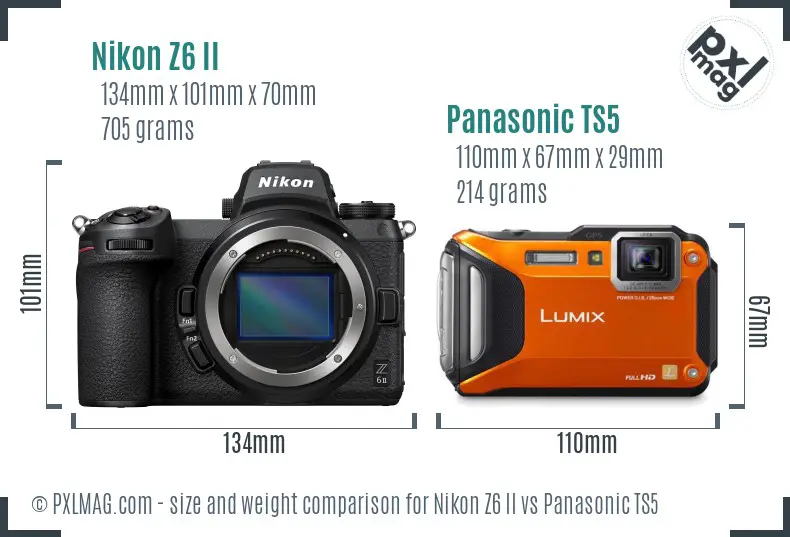 Nikon Z6 II vs Panasonic TS5 size comparison