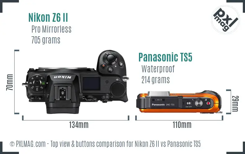 Nikon Z6 II vs Panasonic TS5 top view buttons comparison
