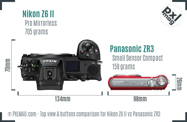 Nikon Z6 II vs Panasonic ZR3 top view buttons comparison