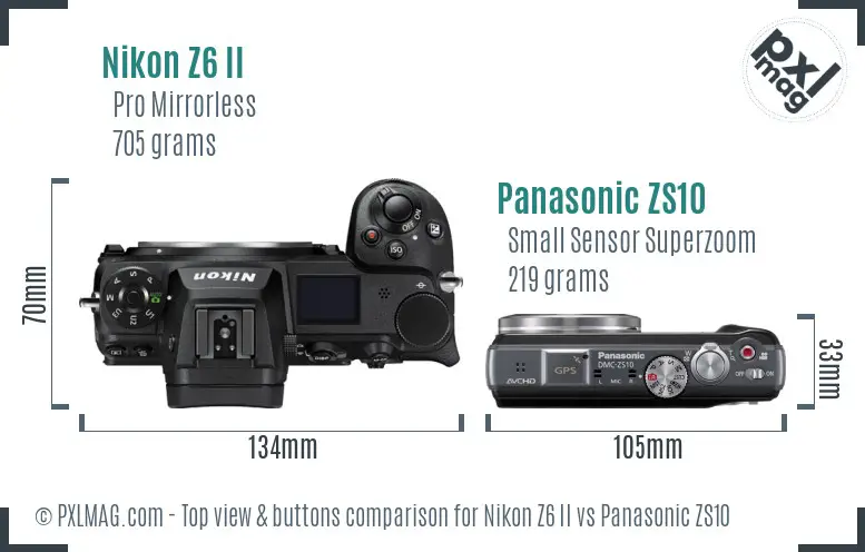 Nikon Z6 II vs Panasonic ZS10 top view buttons comparison