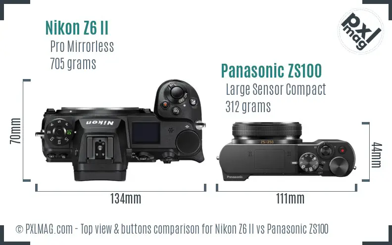 Nikon Z6 II vs Panasonic ZS100 top view buttons comparison