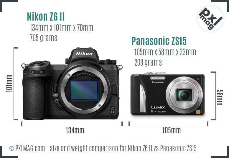 Nikon Z6 II vs Panasonic ZS15 size comparison