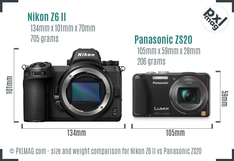 Nikon Z6 II vs Panasonic ZS20 size comparison