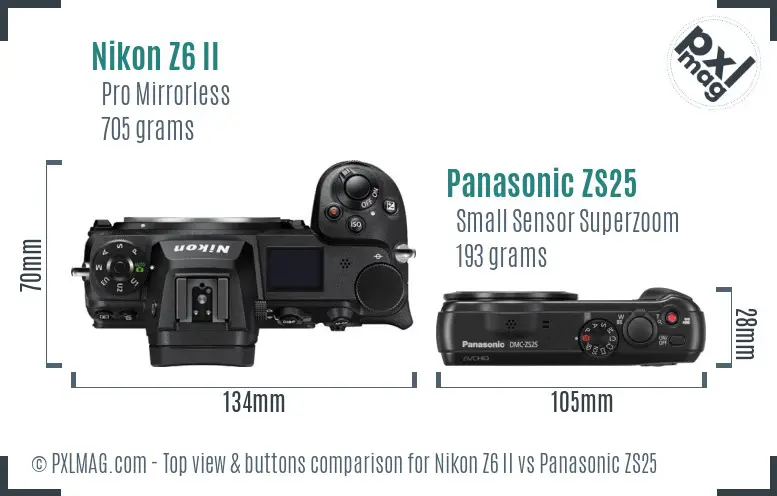 Nikon Z6 II vs Panasonic ZS25 top view buttons comparison