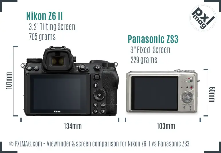 Nikon Z6 II vs Panasonic ZS3 Screen and Viewfinder comparison