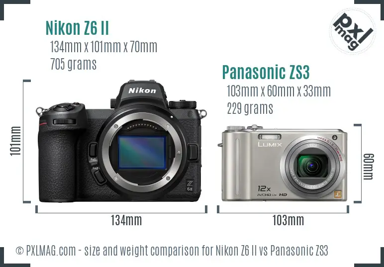 Nikon Z6 II vs Panasonic ZS3 size comparison