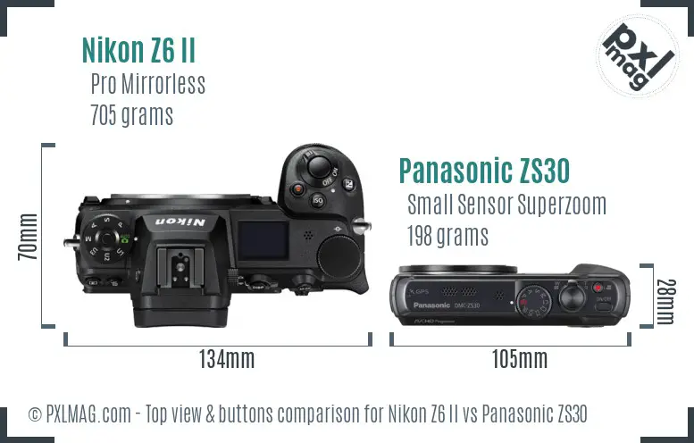 Nikon Z6 II vs Panasonic ZS30 top view buttons comparison