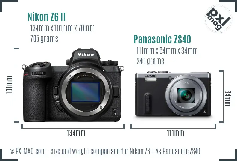Nikon Z6 II vs Panasonic ZS40 size comparison