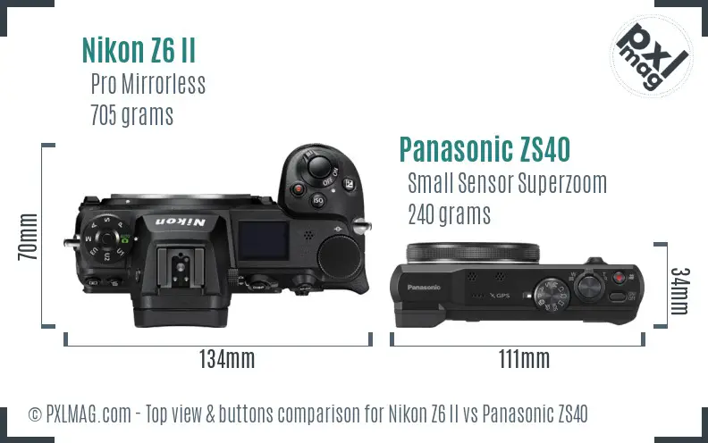 Nikon Z6 II vs Panasonic ZS40 top view buttons comparison