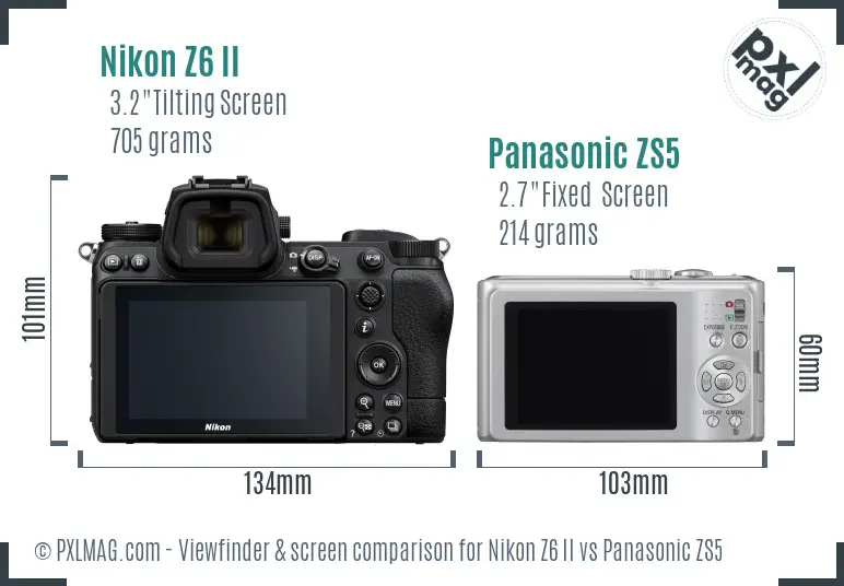 Nikon Z6 II vs Panasonic ZS5 Screen and Viewfinder comparison