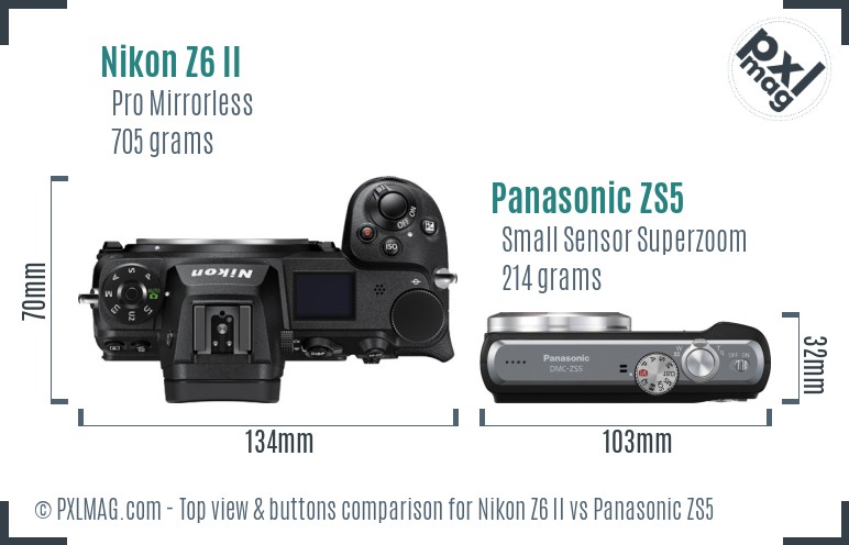 Nikon Z6 II vs Panasonic ZS5 top view buttons comparison