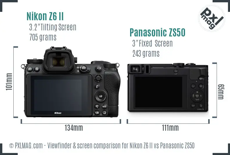 Nikon Z6 II vs Panasonic ZS50 Screen and Viewfinder comparison
