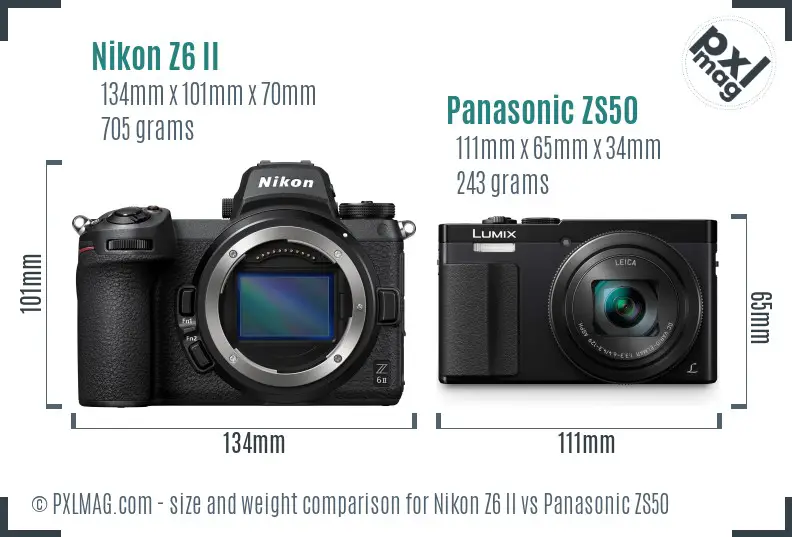 Nikon Z6 II vs Panasonic ZS50 size comparison