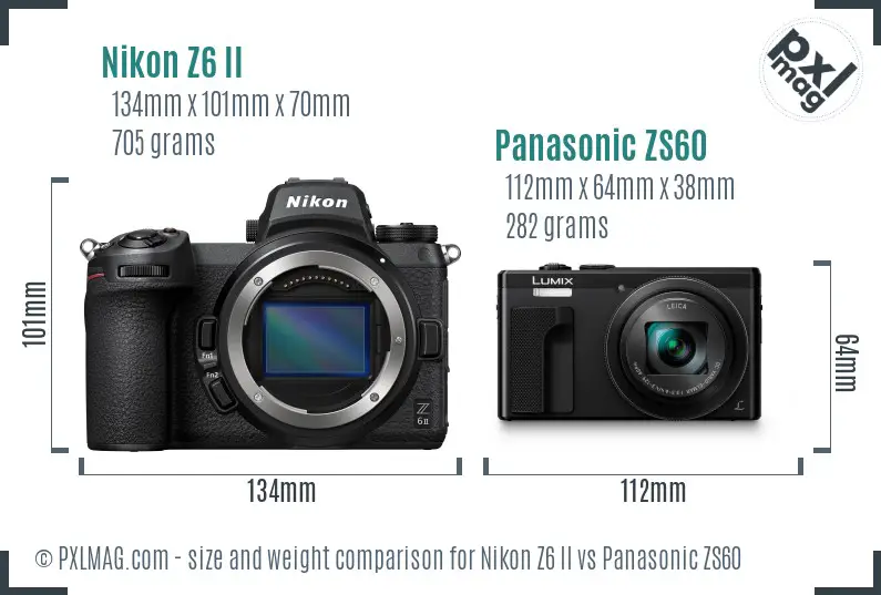 Nikon Z6 II vs Panasonic ZS60 size comparison