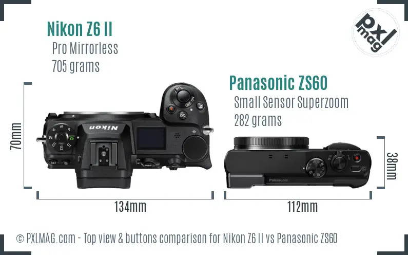 Nikon Z6 II vs Panasonic ZS60 top view buttons comparison