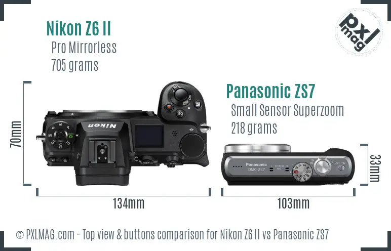 Nikon Z6 II vs Panasonic ZS7 top view buttons comparison