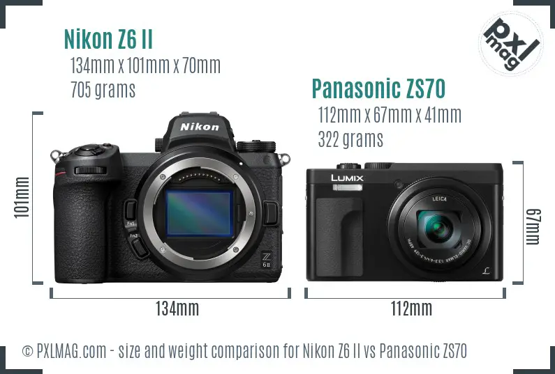 Nikon Z6 II vs Panasonic ZS70 size comparison