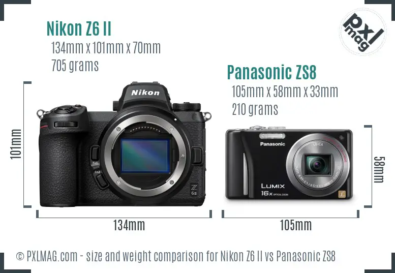 Nikon Z6 II vs Panasonic ZS8 size comparison